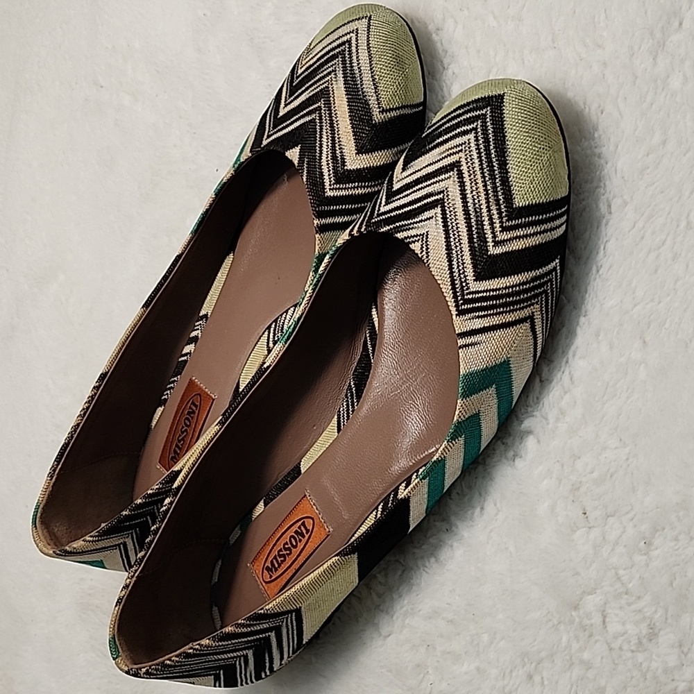 Missoni Chevron Ballet Flats Black / Green Size 39.5/ 9. - Picture 2 of 16